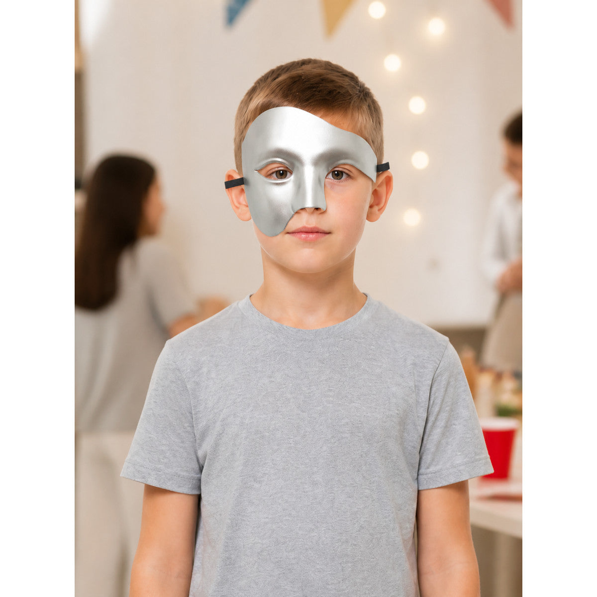 Silver Carnival Half Mask for Halloween lifestyle view