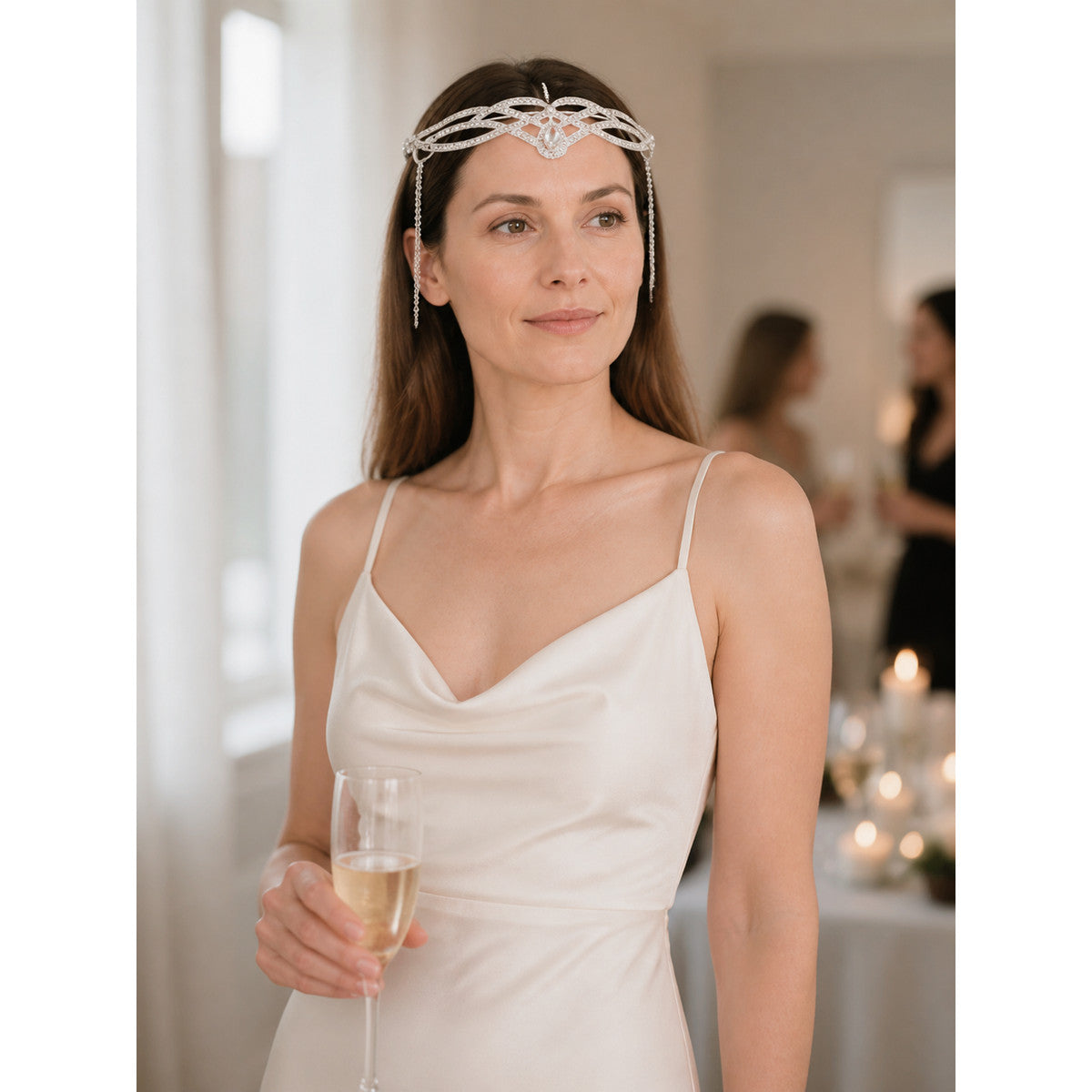 Carnival Headpiece Crown, Silver-Colored, with Chains lifestyle view