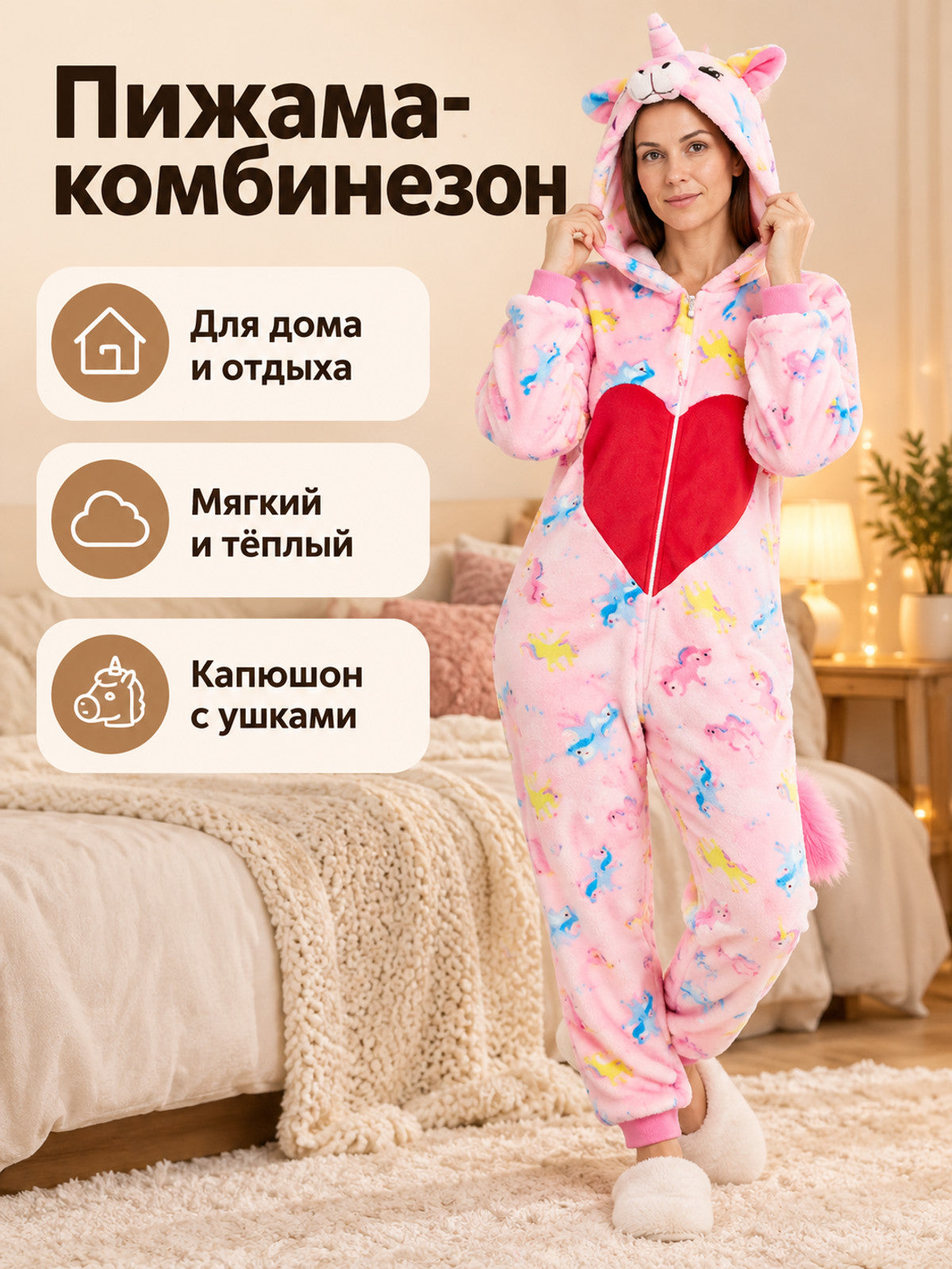 Pink Hooded Pajama Jumpsuit with Ears