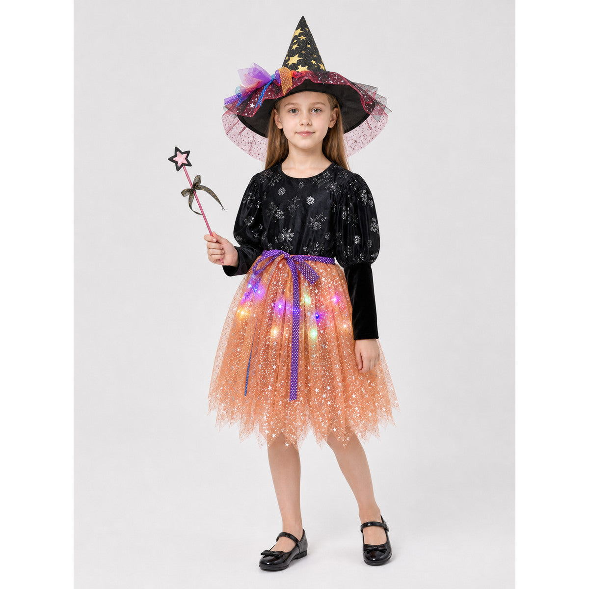 Costume Set with Pointed Hat and Wand on-model front view