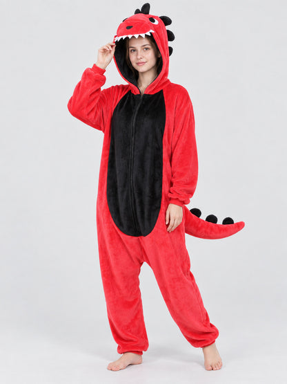 Red and Black Kigurumi Jumpsuit with Hood and Tail