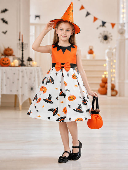 Children's Halloween Costume Dress with Bow and Hat lifestyle view