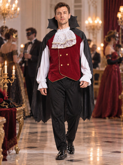 Costume with Burgundy Vest, Pants, and Cape lifestyle view