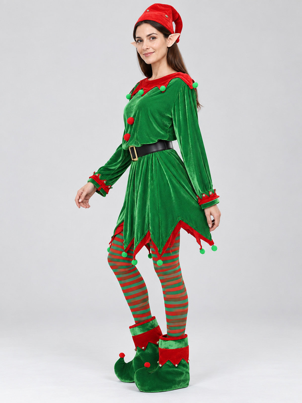Green Elf Costume with Accessories side view