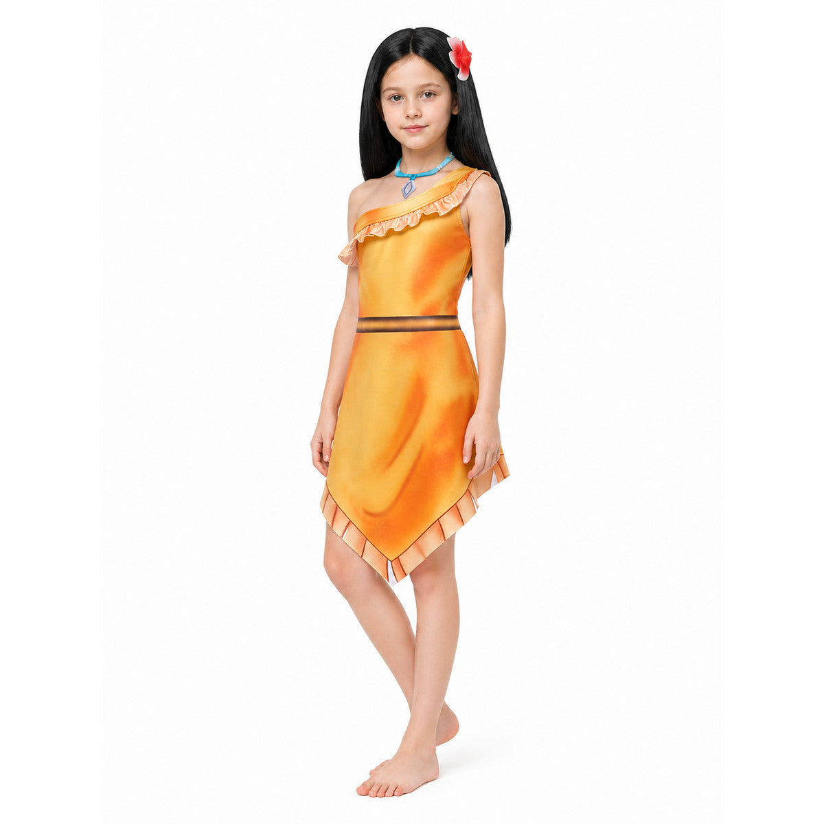 Asymmetrical Pocahontas Costume Dress for Halloween Costume Dresses detail