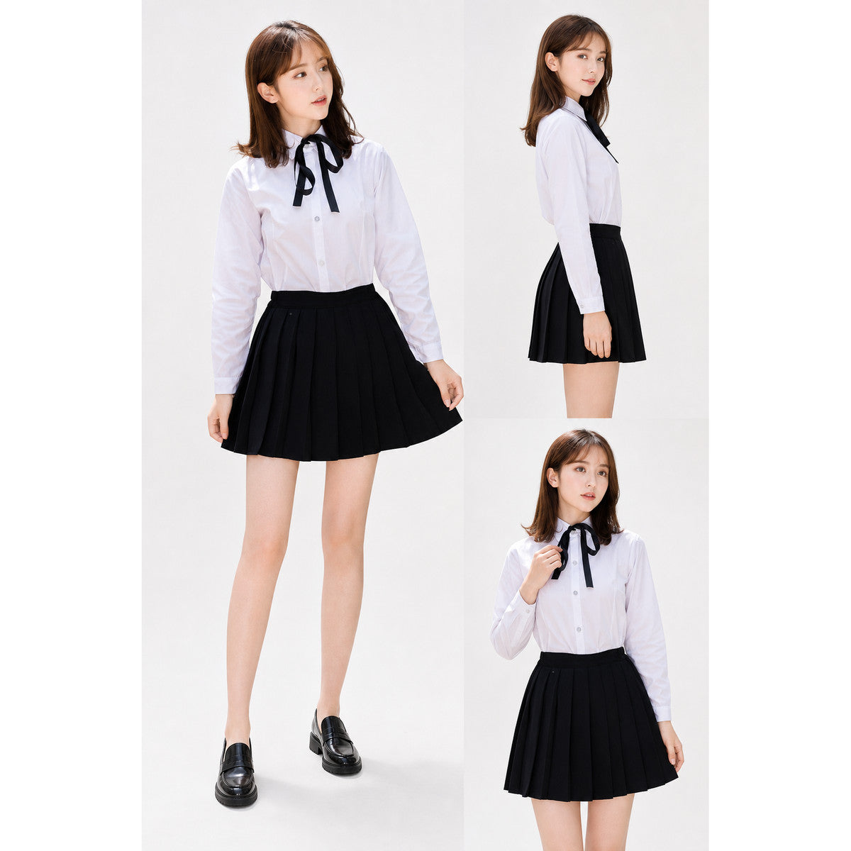 Black pleated mini skirt in a school style lifestyle view