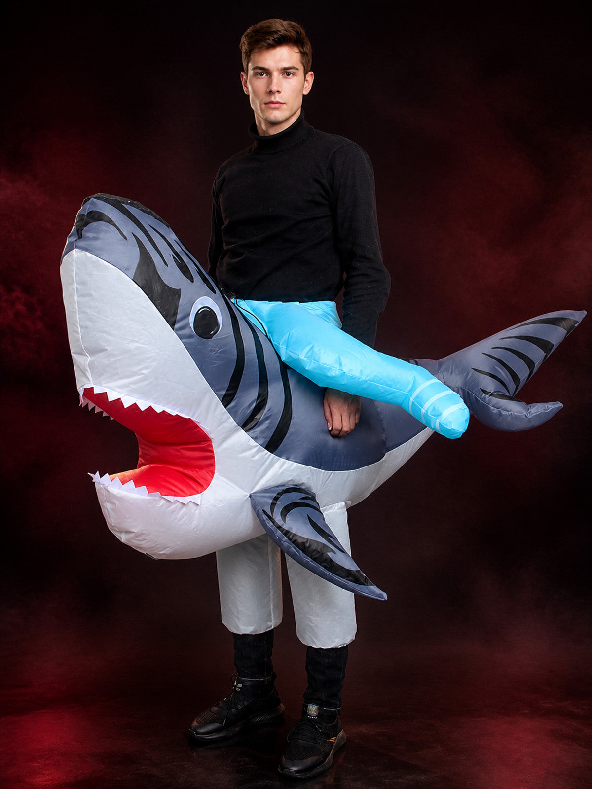 Inflatable Shark Costume for Adults, Funny Halloween Jumpsuit with Tail and Fins main product view