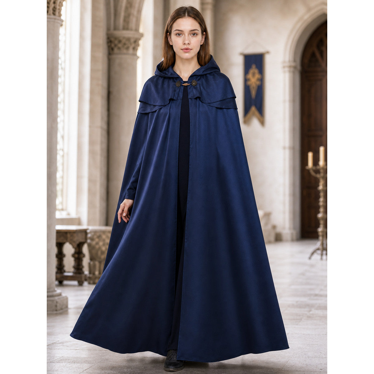 Viking Hooded Cape Cloak, Dark Blue
