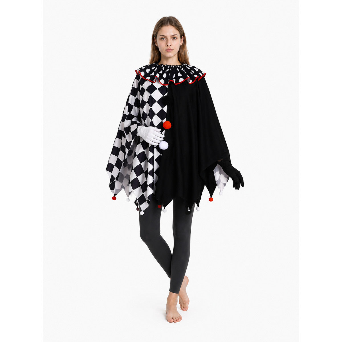 Clown Cape with Gloves, Black and White Checkered Pattern Costume Capes detail