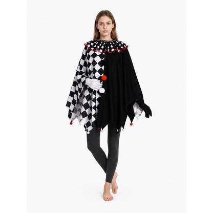 Clown Cape with Gloves, Black and White Checkered Pattern Costume Capes detail