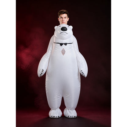 Inflatable White Bear Onesie Costume with Black Bow for Christmas Party main product view
