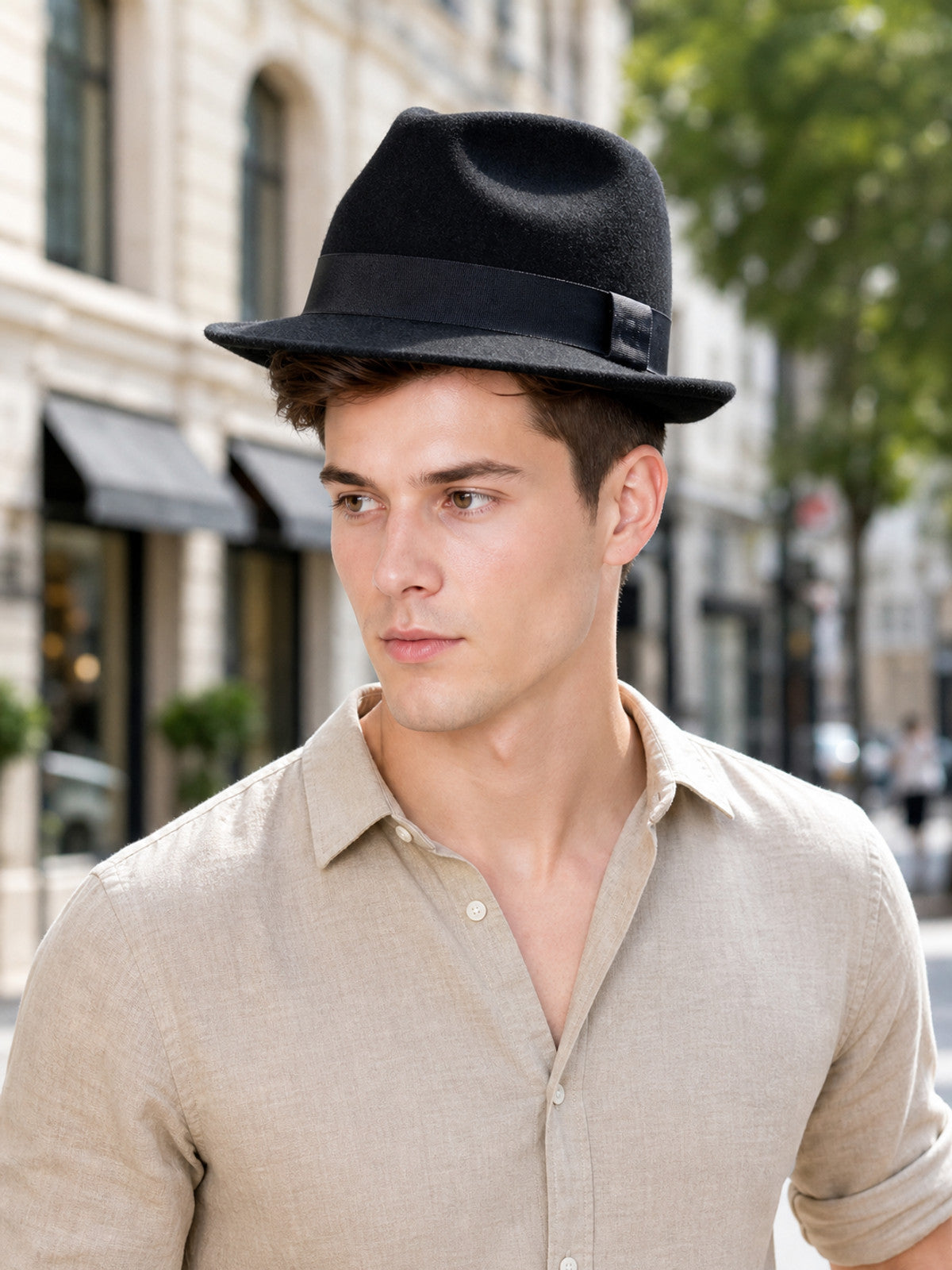 Black Carnival Fedora Hat with Ribbon lifestyle view