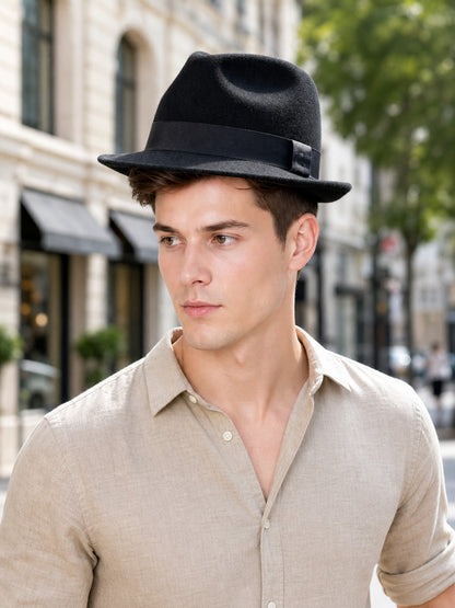 Black Carnival Fedora Hat with Ribbon lifestyle view