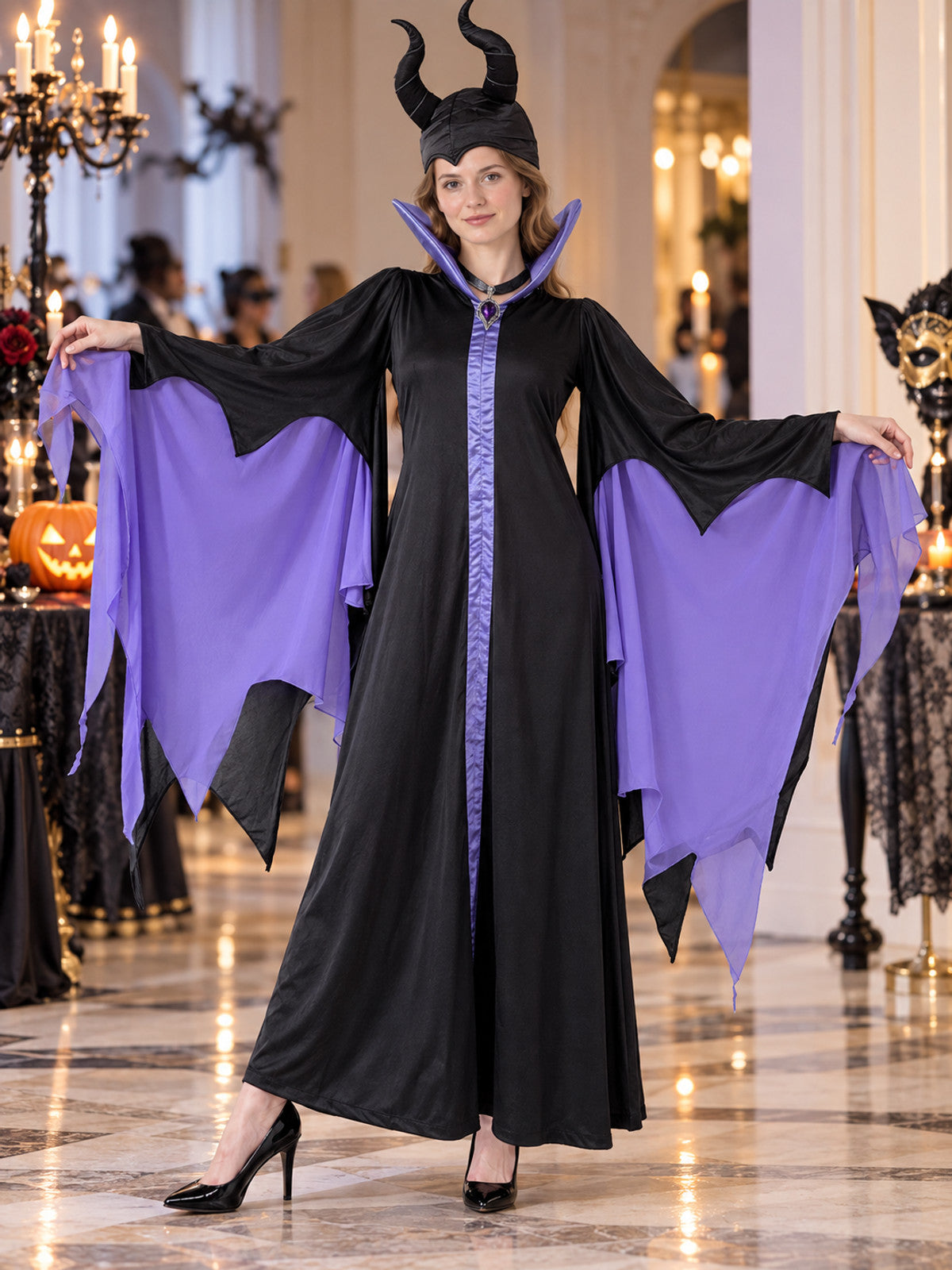 Halloween Carnival Costume: Dress, Horns, Necklace
