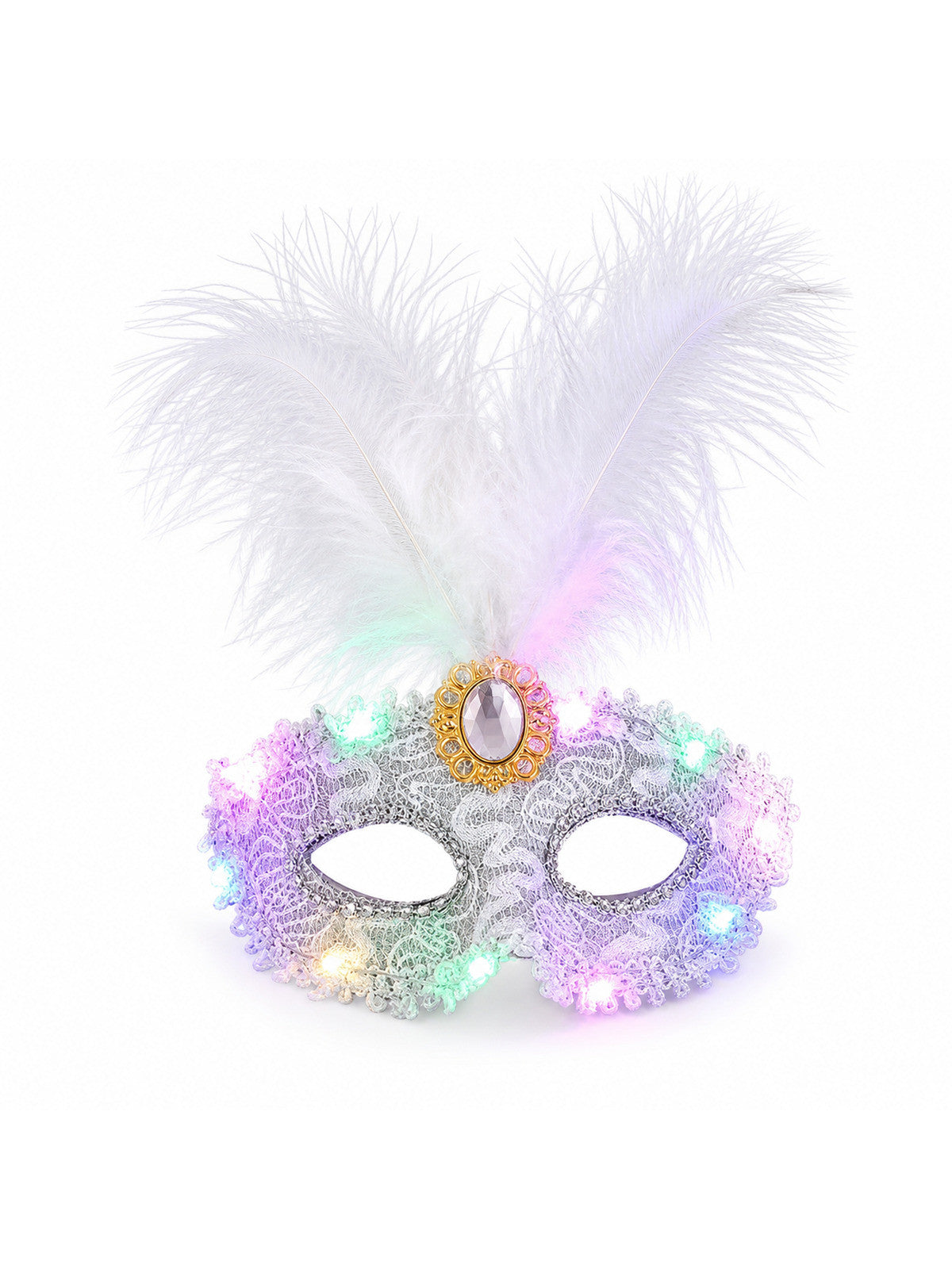 Creative Plastic LED Glowing Mask Rhinestone Half Face Mask Feather Mask Lace