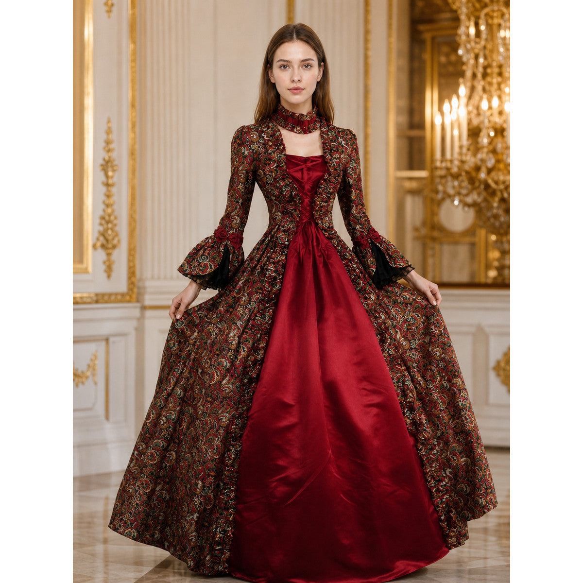 Long Victorian Dress with Floral Pattern
