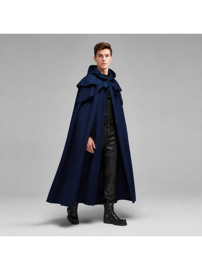 Hooded Cloak Cape with Ties, Blue Costume Capes detail