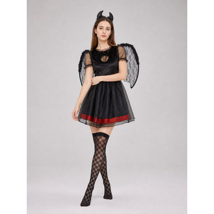Black Demon Costume Dress with Horned Headband lifestyle
