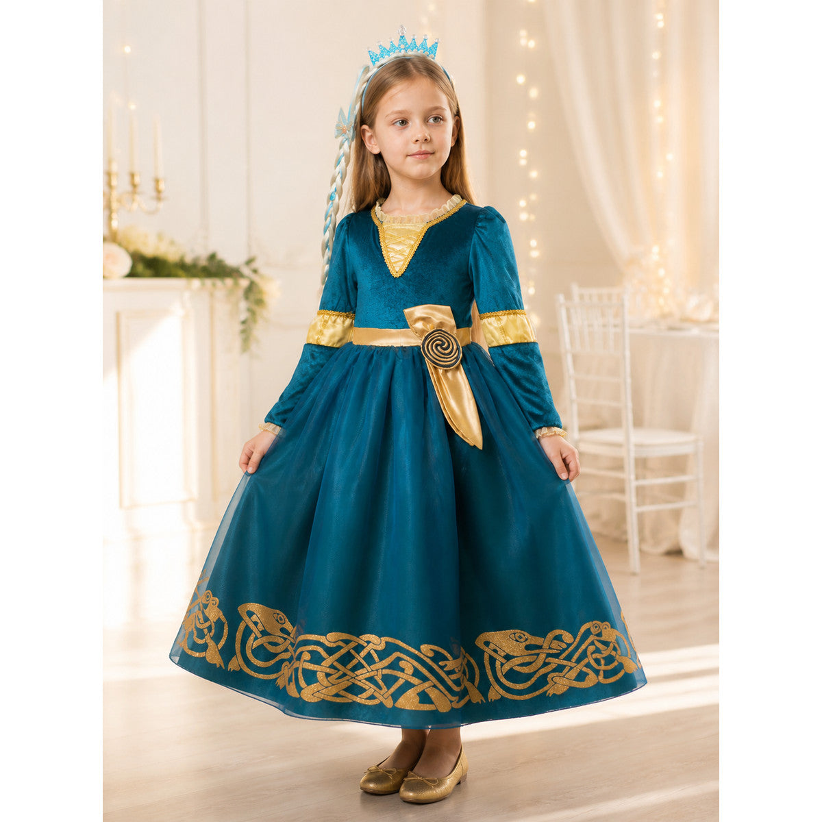 Princess Costume in a Blue Dress with Gold lifestyle view