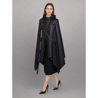 Black asymmetrical carnival cloak with hood lifestyle