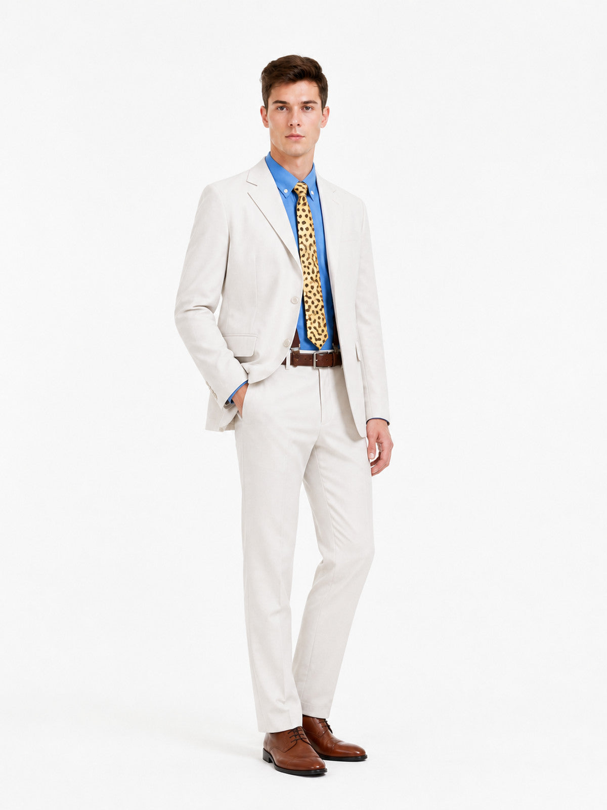 Trouser suit with shirt, suspenders, and tie