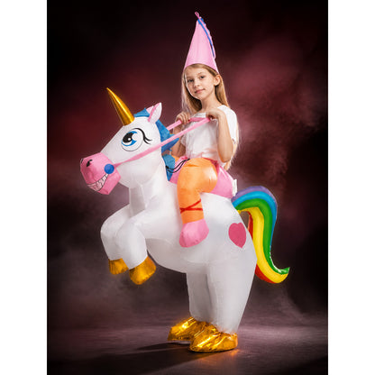 Unicorn Inflatable Costume With Rainbow Tail And Gold Horn main product view