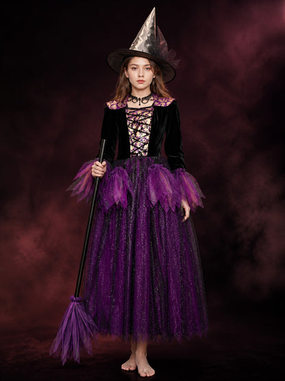 Adult and Kids Witch Costume Dress With Sparkling Purple-Black Fluffy Skirt main product view