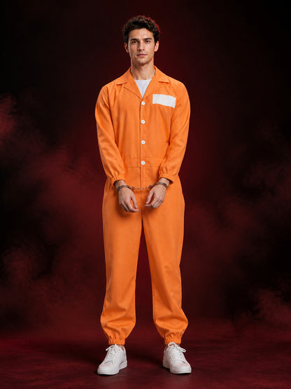 Orange Prisoner Jumpsuit Costume with State Prison Print, Halloween Outfit