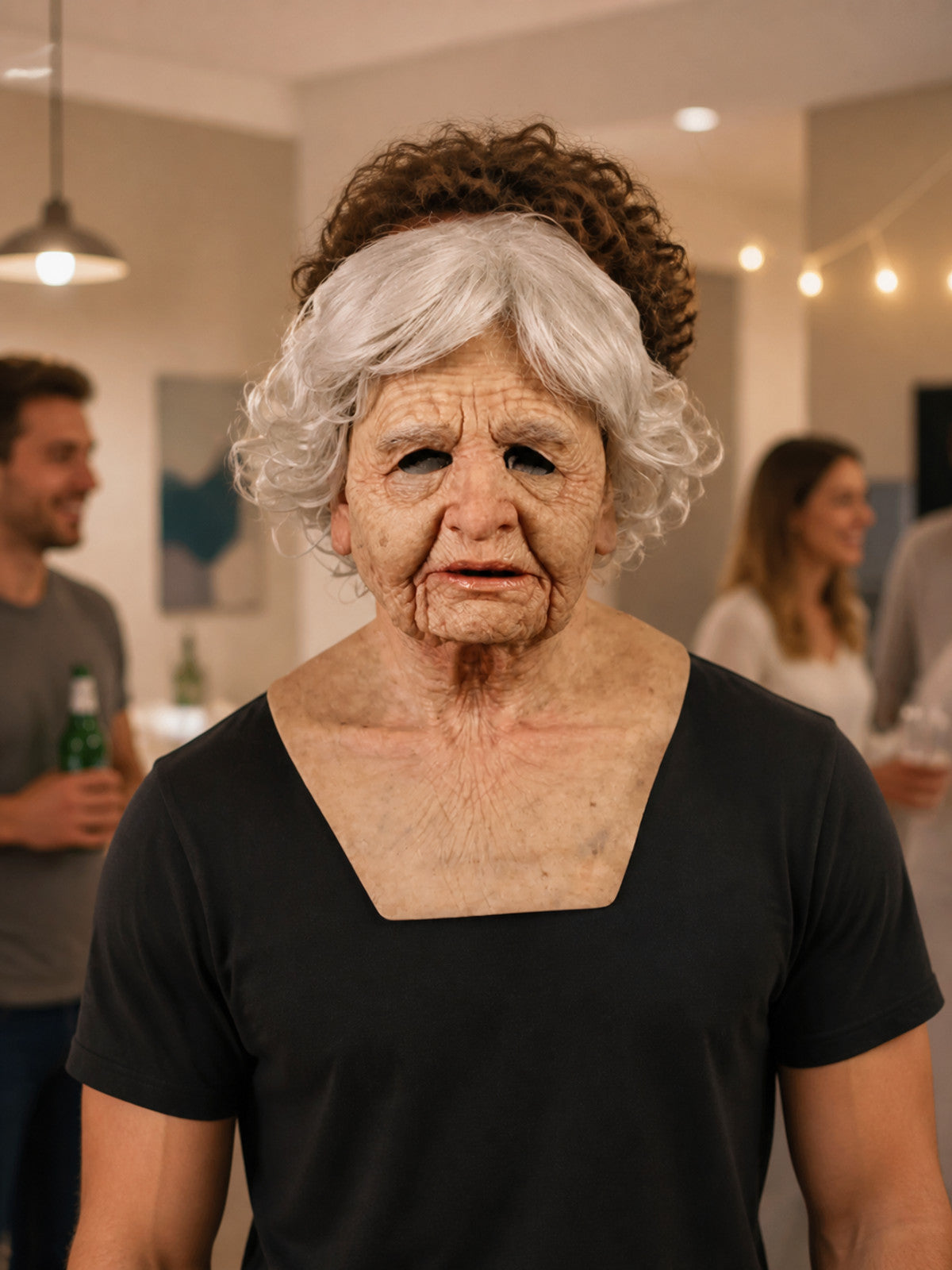 3D Halloween Carnival Mask with Gray Hair
