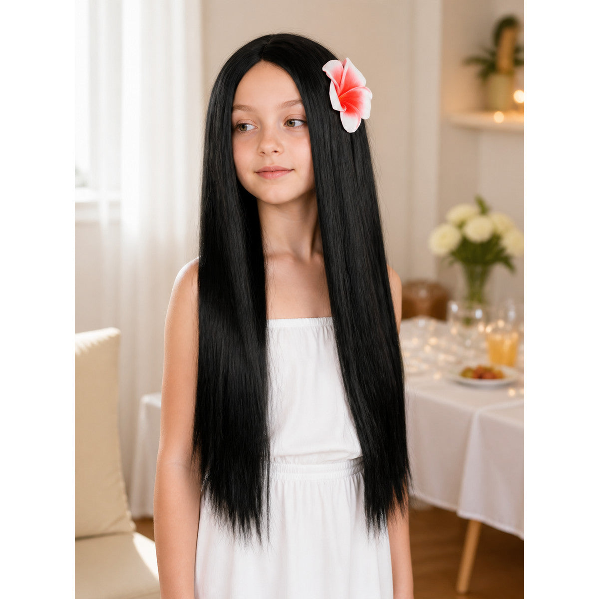 Black Carnival Wig with Flowers for Halloween and Cosplay lifestyle view