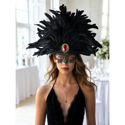 Carnival headpiece with black feathers lifestyle view
