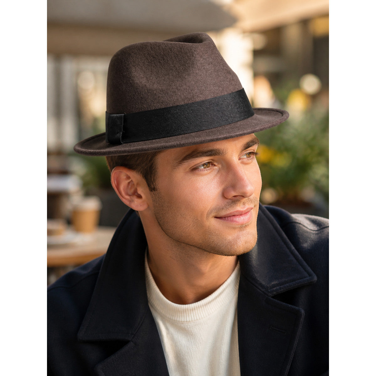 Brown Carnival Fedora with Black Ribbon lifestyle view