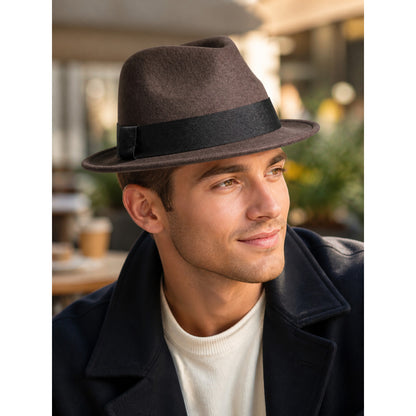 Brown Carnival Fedora with Black Ribbon lifestyle view