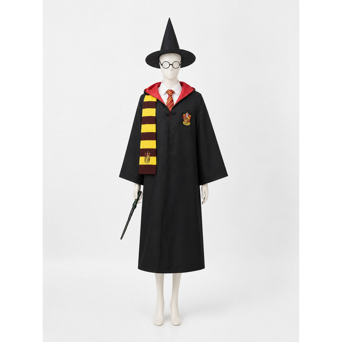 Wizard Costume Set with Robe, Hat, Scarf, Glasses, Wand, Shirt and Tie lifestyle