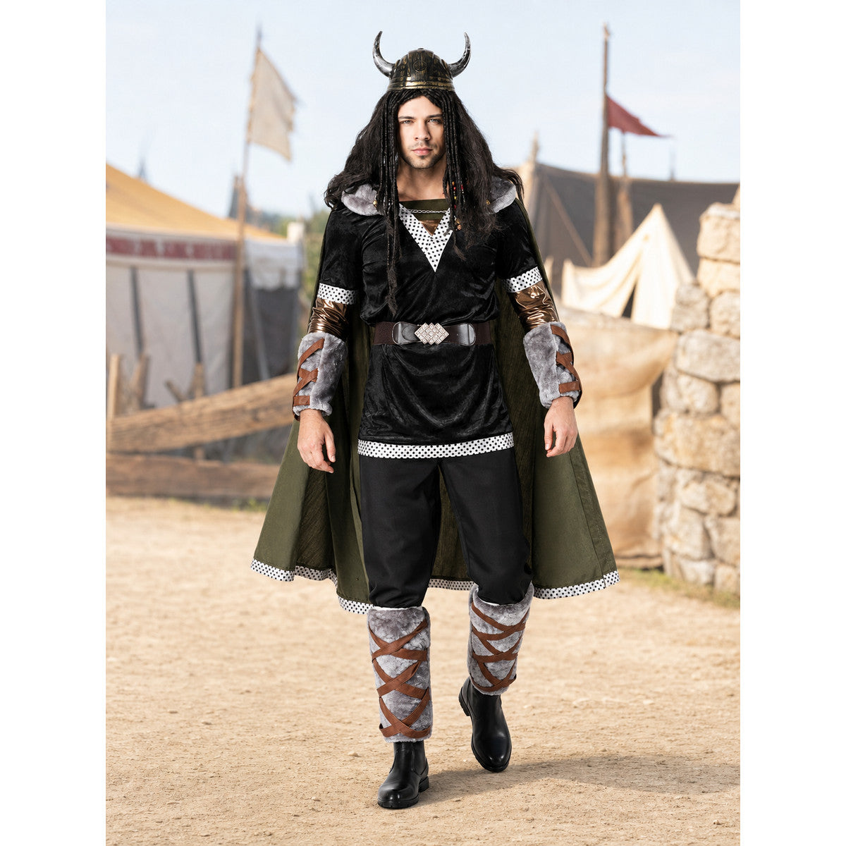 Viking Costume with Horned Helmet and Cape lifestyle