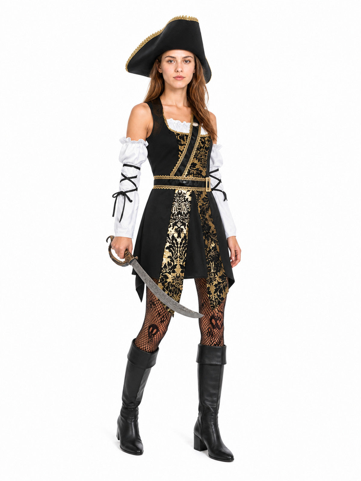 Baroque-Style Pirate Costume with Hat and Belt