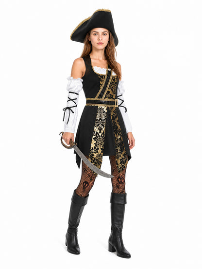 Baroque-Style Pirate Costume with Hat and Belt