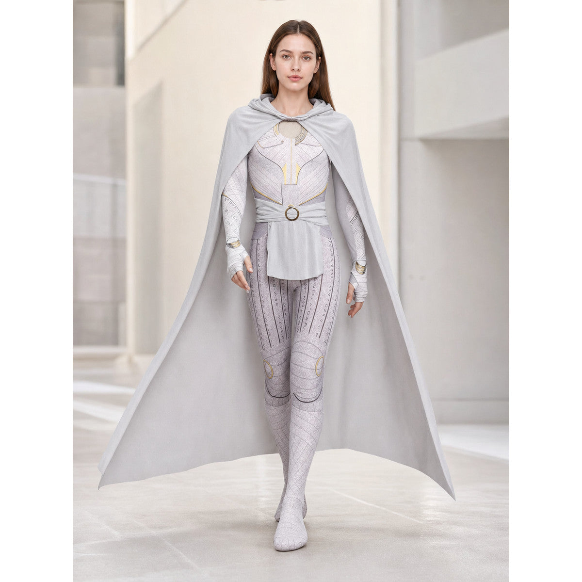 Superhero cosplay costume with hood and cape lifestyle