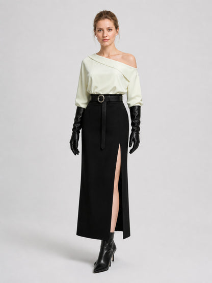 Grace RE9 Cosplay: White Blouse and Black Slit Skirt Costumes detail