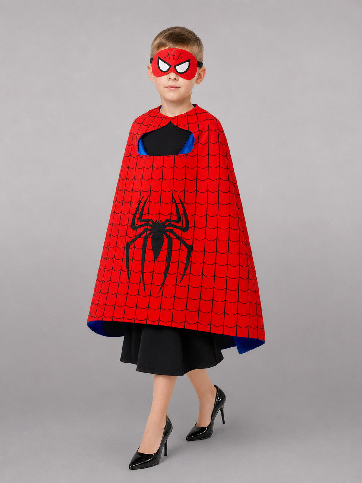 Red Carnival Cape with Mask and Web Pattern