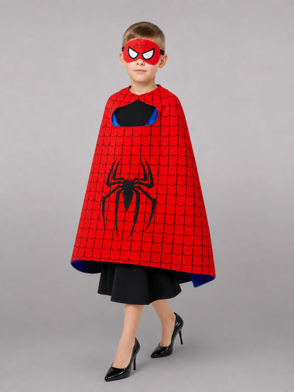 Red Carnival Cape with Mask and Web Pattern