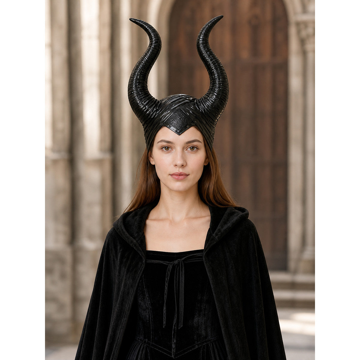 Black Headpiece with Two Curved Horns
