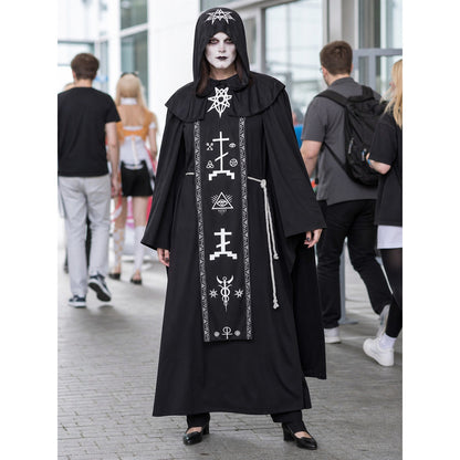 Gothic Black Hooded Robe with Symbols lifestyle