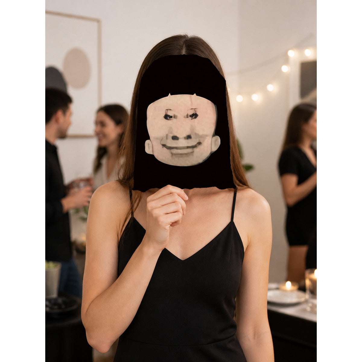 Black Halloween Mask with a Flesh-Colored Face, 3D Design lifestyle view
