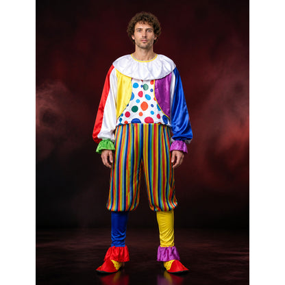 Adult Clown Costume Set - Multicolor Polka Dot Jumpsuit with Striped Pants and main product view