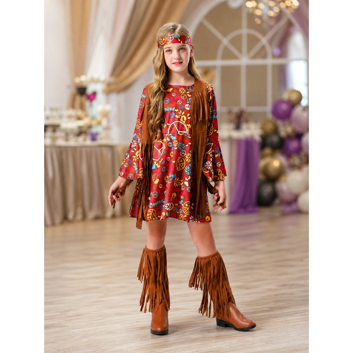Carnival Costume with Fringe and Retro Print