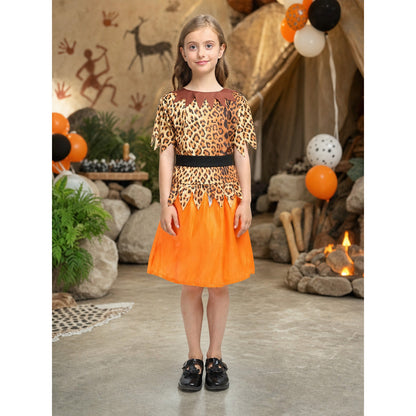 Kids' Caveperson Costume with Leopard-Print Top lifestyle
