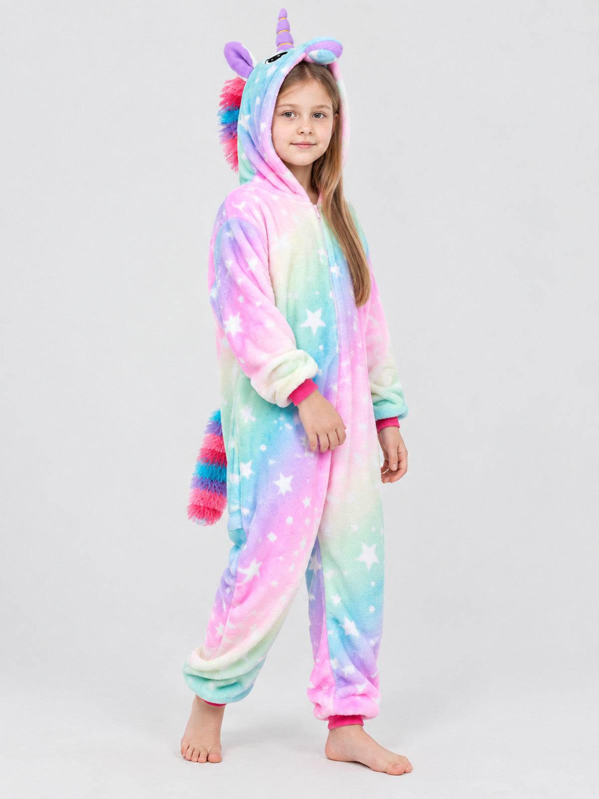 Unicorn and Star Print Hooded Pajama Jumpsuit