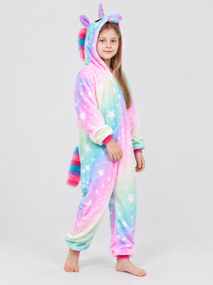 Unicorn and Star Print Hooded Pajama Jumpsuit