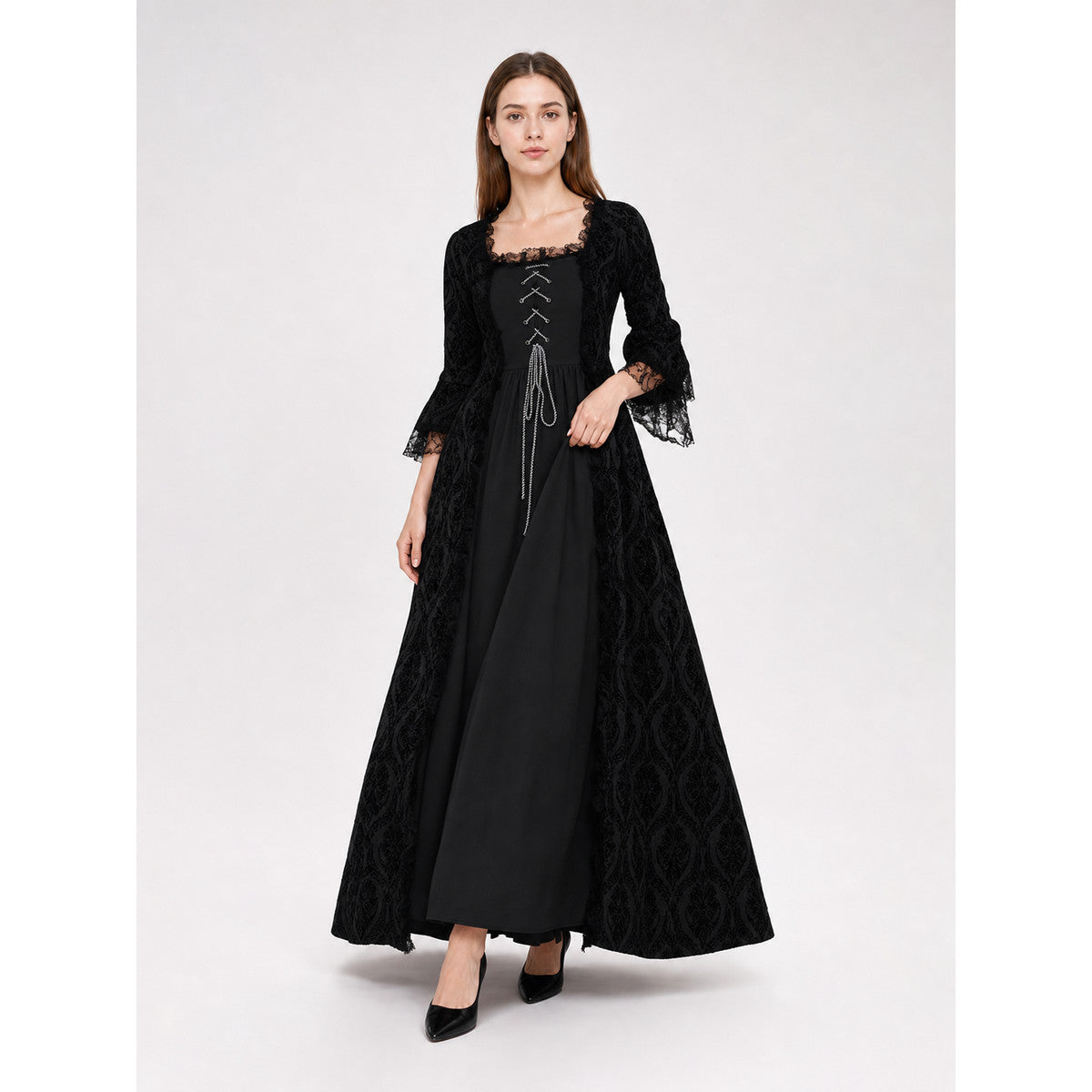 Historical Gothic Floor-Length Lace Dress Costume Dresses detail